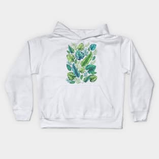 Green & Teal Tropical Palm Banana Monstera Leaves Kids Hoodie